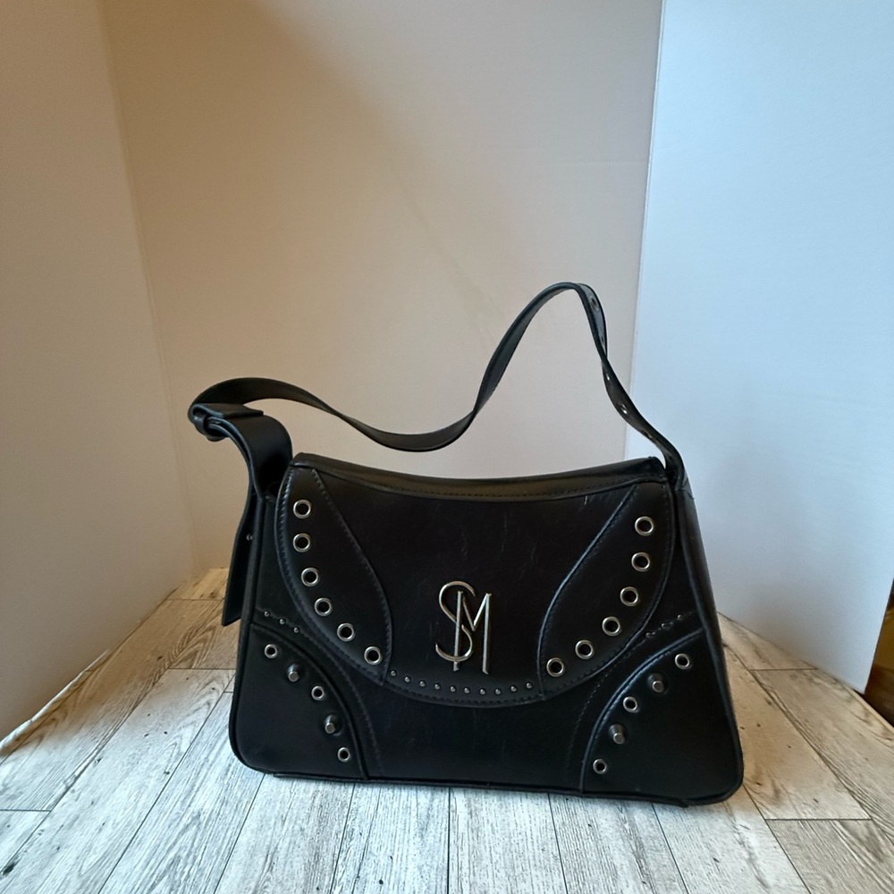 Steven Madden Bmargy Studded Shoulder Bag Black Retro Looking SM Logo Purse